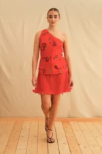 Red Rose One Shoulder Mini Dress