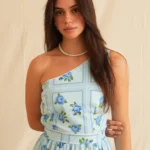 Blue Rose One Shoulder Maxi Dress