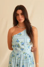 Blue Rose One Shoulder Maxi Dress