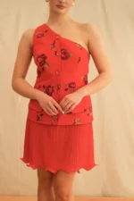 Red Rose One Shoulder Mini Dress - Image 3