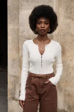 Buttoned Twisted Cotton Knit - Image 6