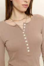 Buttoned Pointelle Cotton T-Shirt - Image 10