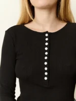 Buttoned Pointelle Cotton T-Shirt - Image 3