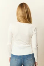 Buttoned Pointelle Cotton T-Shirt - Image 5