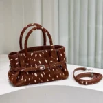 Ruched Leather Brown Speckles Shoulder Bag With Belt