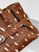 Ruched Leather Brown Speckles Shoulder Bag With Belt - Image 4