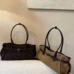 Suede Leather Belt Buckled Shoulder Bag