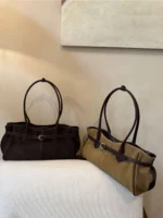 Suede Leather Belt Buckled Shoulder Bag