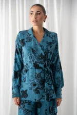 Dark Blue Rose Blazer Shirt - Image 3
