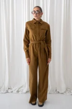 Olive Sued Jumpsuit - Image 4