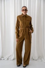 Olive Sued Jumpsuit - Image 2