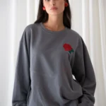 Red Rose Grey Oversized Sweatshirt