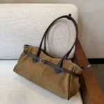 Suede Leather Belt Buckled Shoulder Bag - Image 2