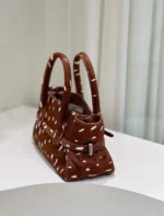 Ruched Leather Brown Speckles Shoulder Bag With Belt - Image 3