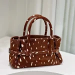 Ruched Leather Brown Speckles Shoulder Bag With Belt - Image 2